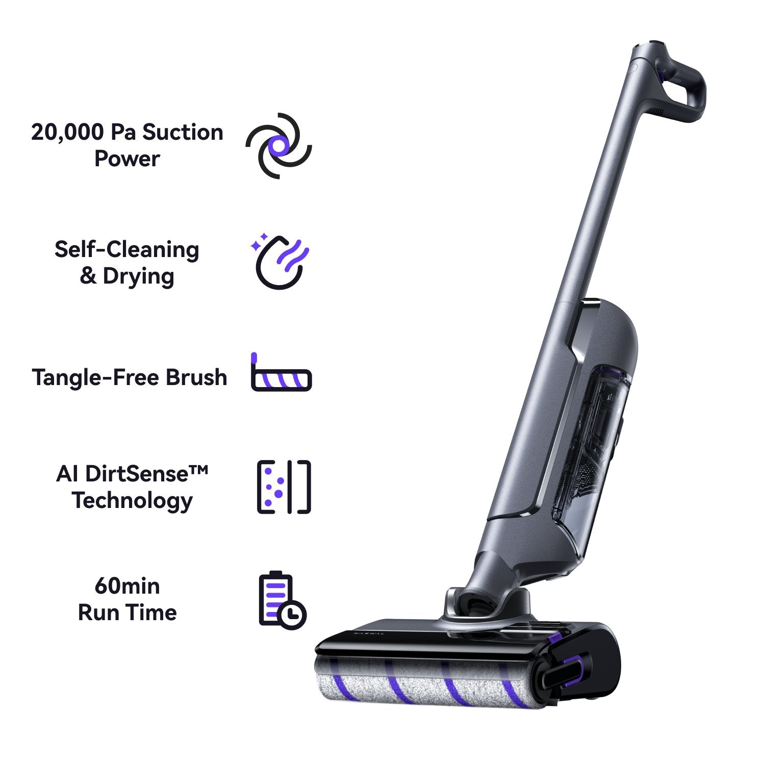 Narwal S20 Pro Vacuum mop with features listed on a white background